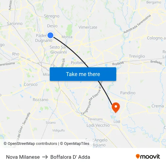 Nova Milanese to Boffalora D'Adda map