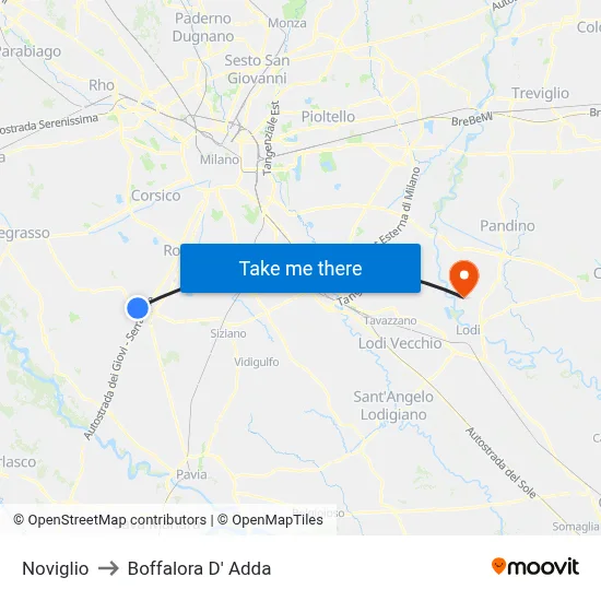 Noviglio to Boffalora D'Adda map