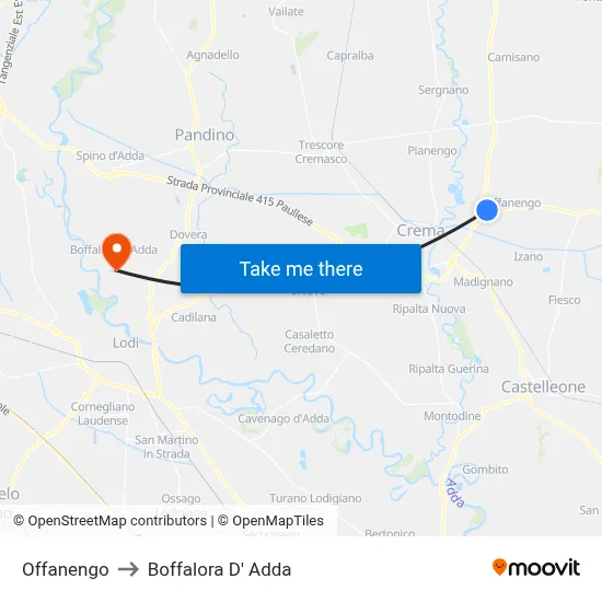 Offanengo to Boffalora D'Adda map