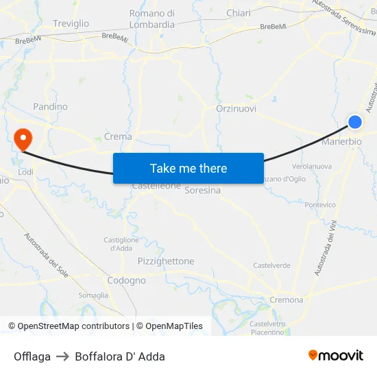 Offlaga to Boffalora D'Adda map