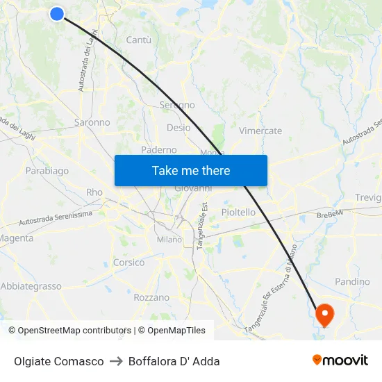 Olgiate Comasco to Boffalora D'Adda map