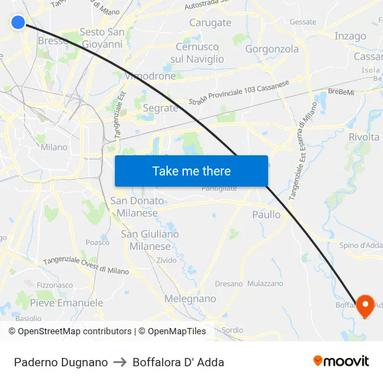 Paderno Dugnano to Boffalora D'Adda map