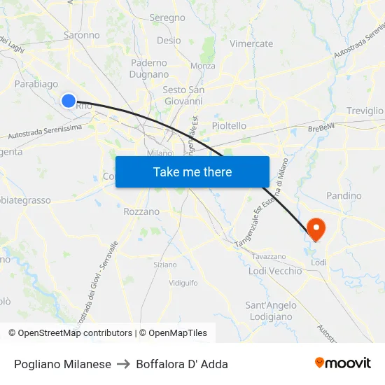 Pogliano Milanese to Boffalora D'Adda map