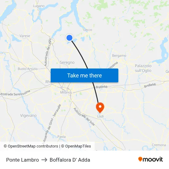 Ponte Lambro to Boffalora D'Adda map