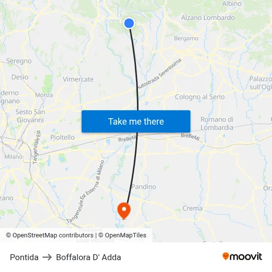 Pontida to Boffalora D'Adda map
