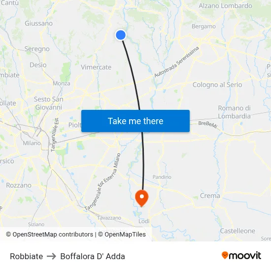 Robbiate to Boffalora D'Adda map