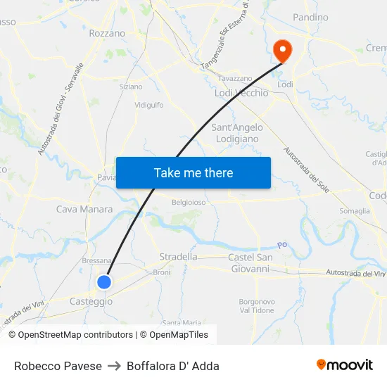 Robecco Pavese to Boffalora D'Adda map