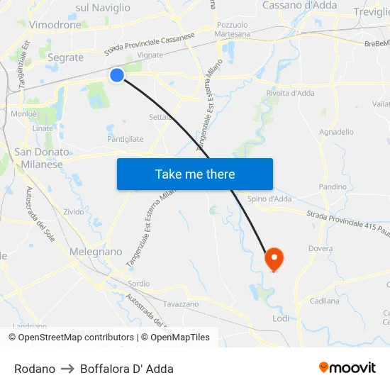 Rodano to Boffalora D'Adda map
