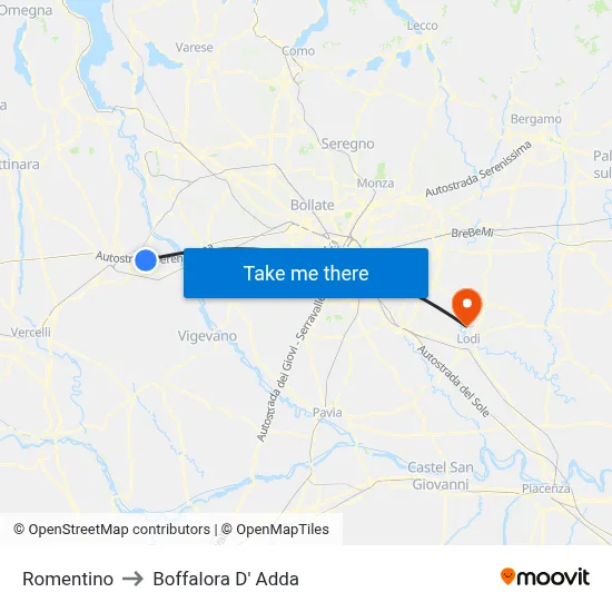 Romentino to Boffalora D'Adda map