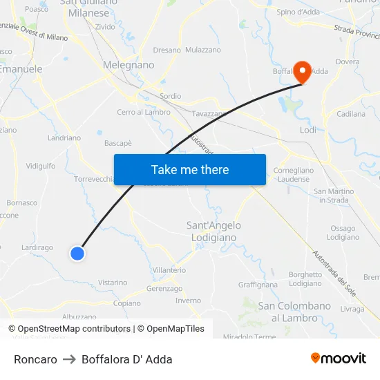 Roncaro to Boffalora D'Adda map
