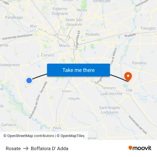 Rosate to Boffalora D'Adda map