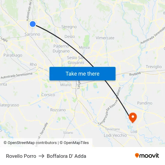 Rovello Porro to Boffalora D'Adda map