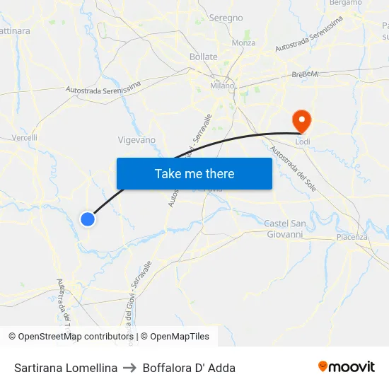 Sartirana Lomellina to Boffalora D'Adda map