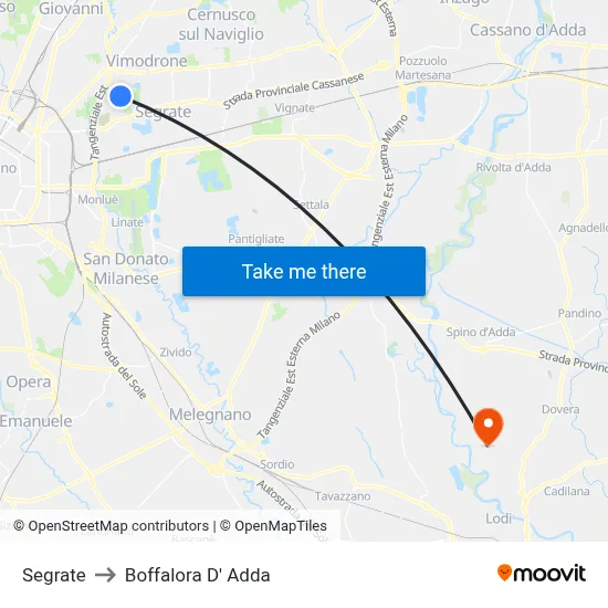 Segrate to Boffalora D'Adda map