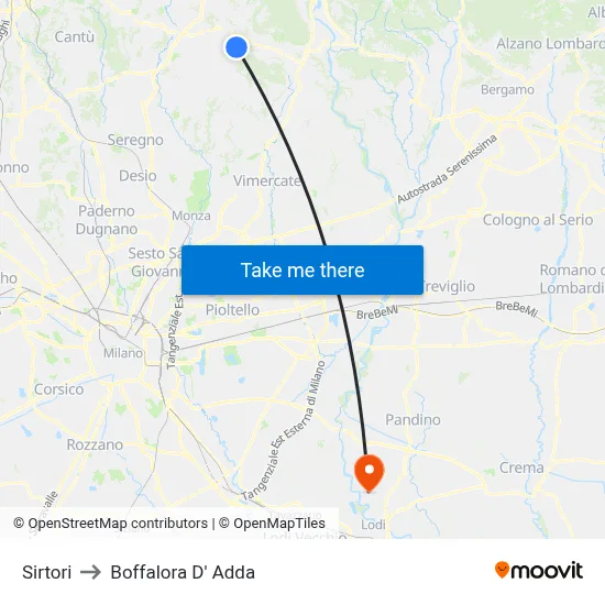 Sirtori to Boffalora D'Adda map