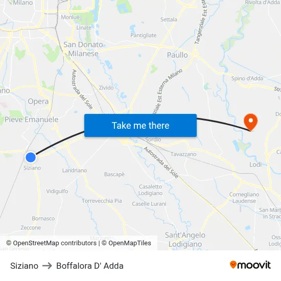 Siziano to Boffalora D'Adda map