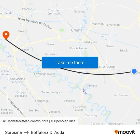 Soresina to Boffalora D'Adda map