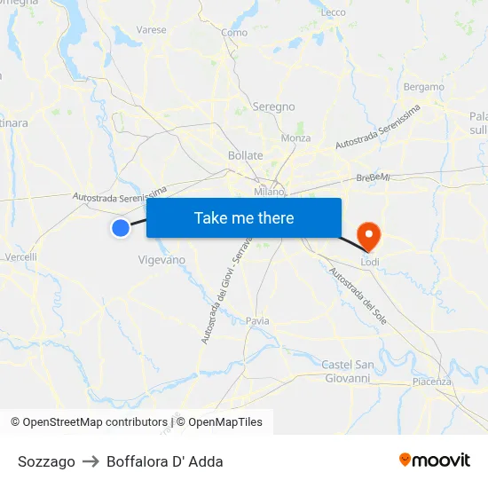 Sozzago to Boffalora D'Adda map