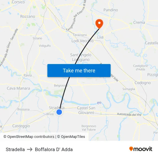 Stradella to Boffalora D'Adda map