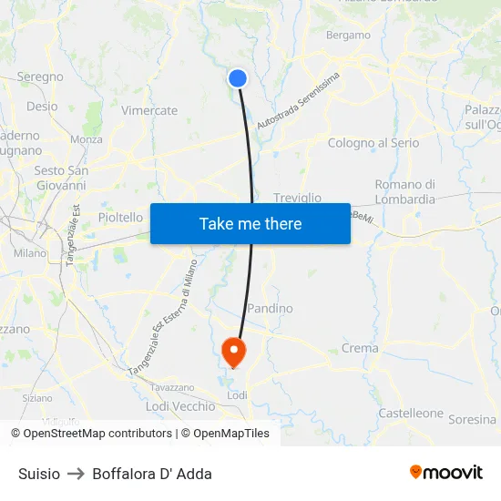 Suisio to Boffalora D'Adda map