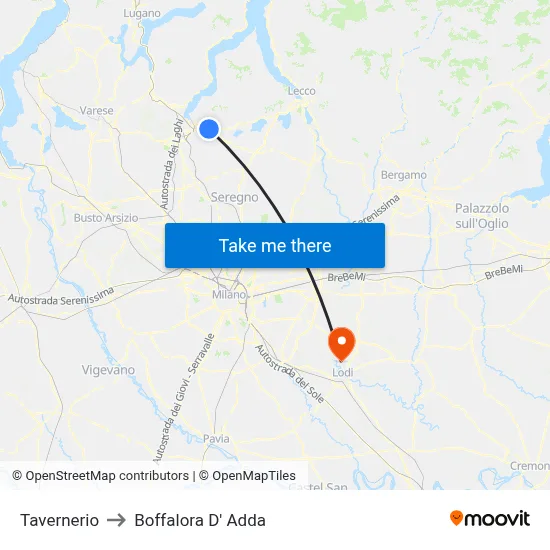 Tavernerio to Boffalora D'Adda map