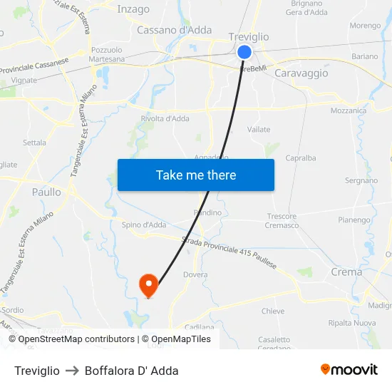Treviglio to Boffalora D'Adda map