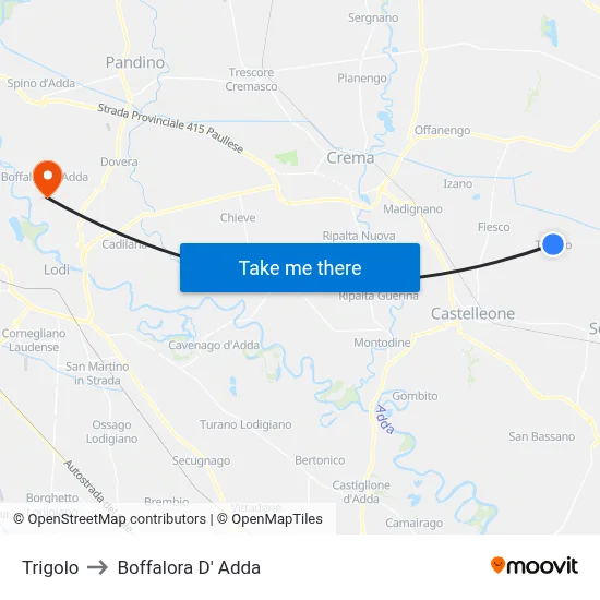 Trigolo to Boffalora D'Adda map
