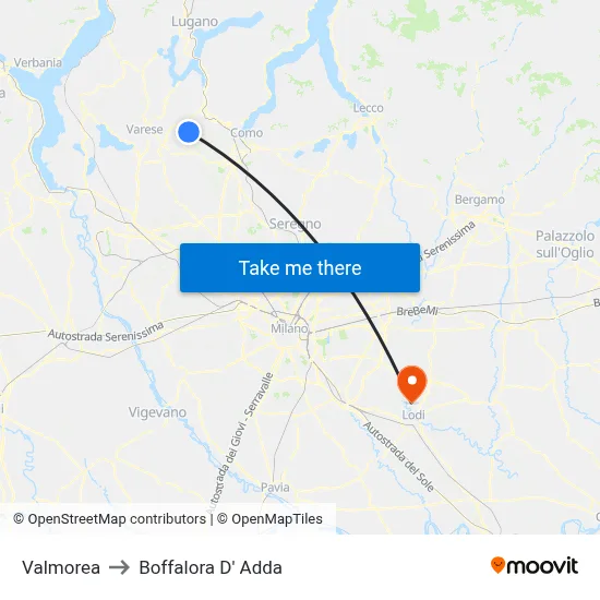 Valmorea to Boffalora D'Adda map