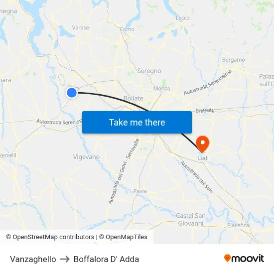 Vanzaghello to Boffalora D'Adda map