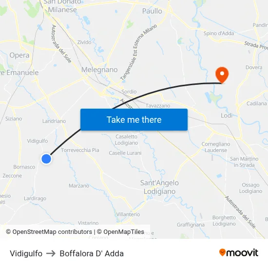 Vidigulfo to Boffalora D'Adda map