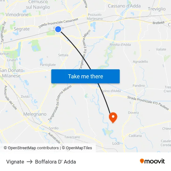 Vignate to Boffalora D'Adda map