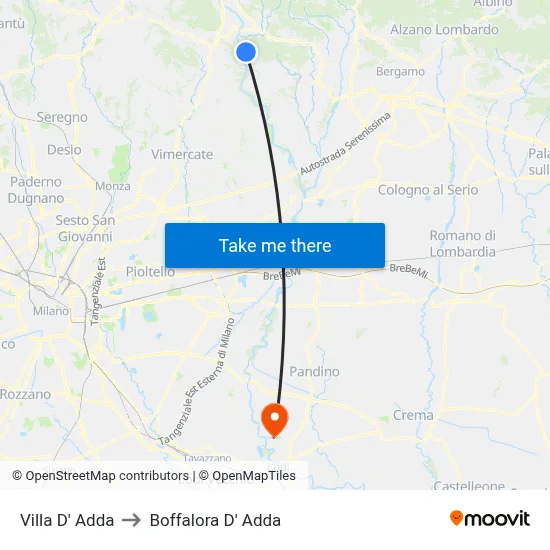Villa D' Adda to Boffalora D'Adda map