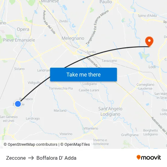 Zeccone to Boffalora D'Adda map