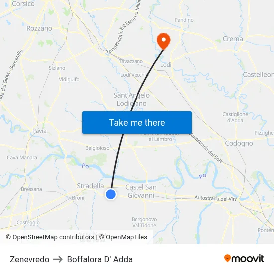 Zenevredo to Boffalora D'Adda map