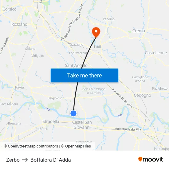 Zerbo to Boffalora D'Adda map