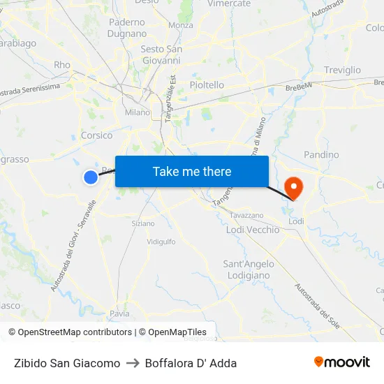 Zibido San Giacomo to Boffalora D'Adda map