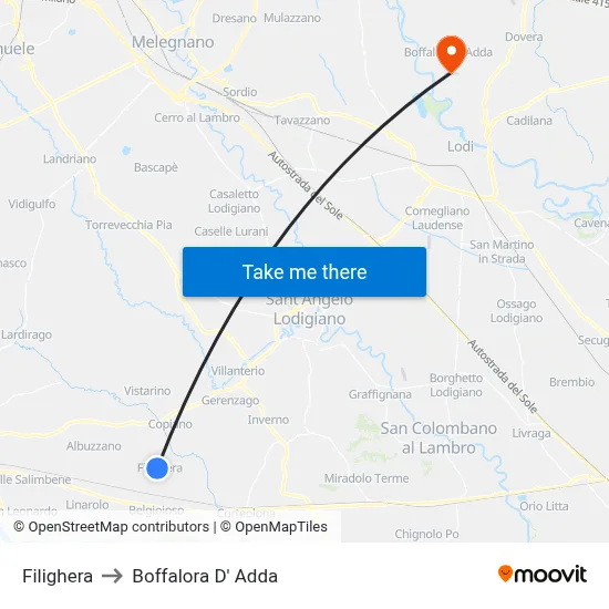 Filighera to Boffalora D'Adda map