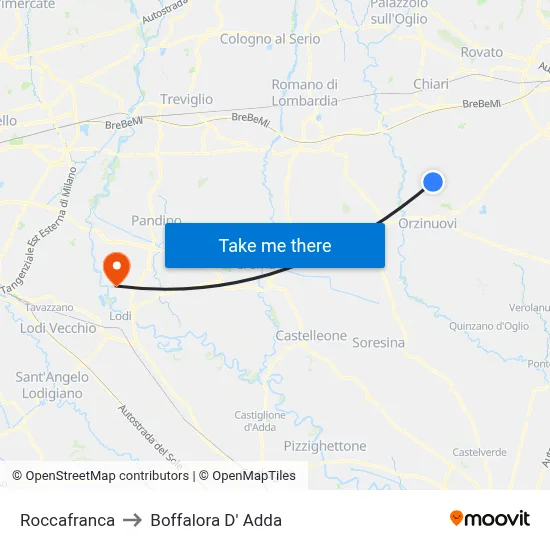 Roccafranca to Boffalora D'Adda map