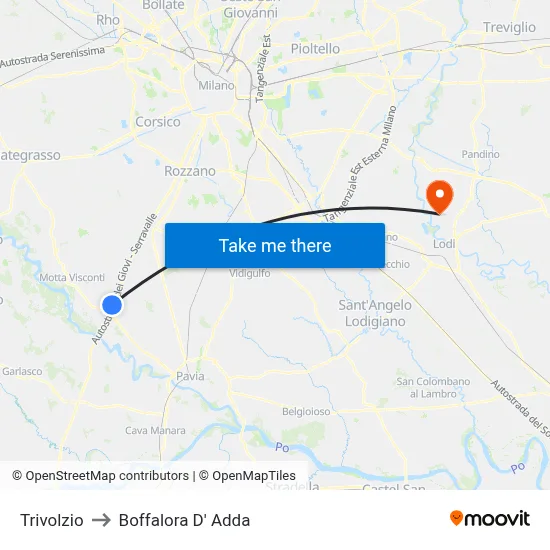 Trivolzio to Boffalora D'Adda map