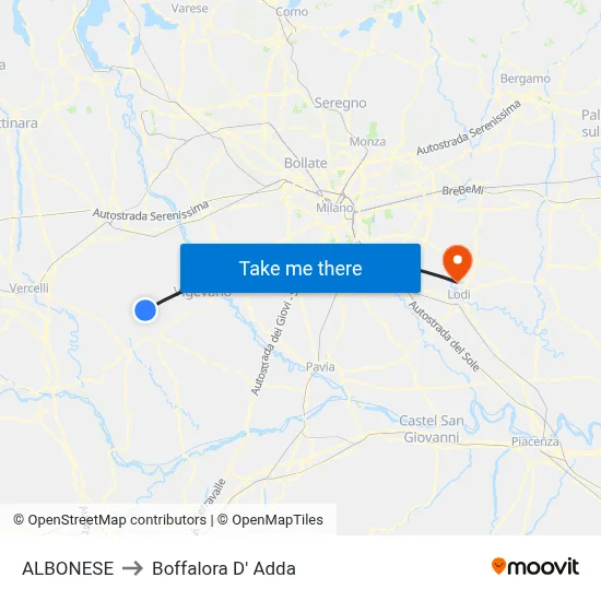 Albonese to Boffalora D'Adda map