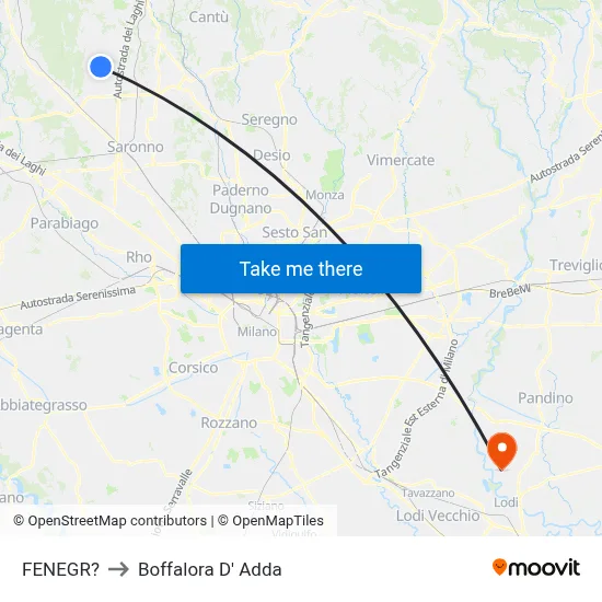 Fenegro to Boffalora D'Adda map