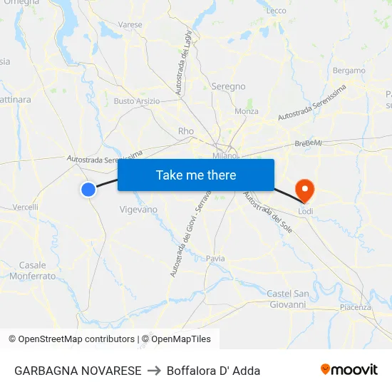 Garbagna Novarese to Boffalora D'Adda map