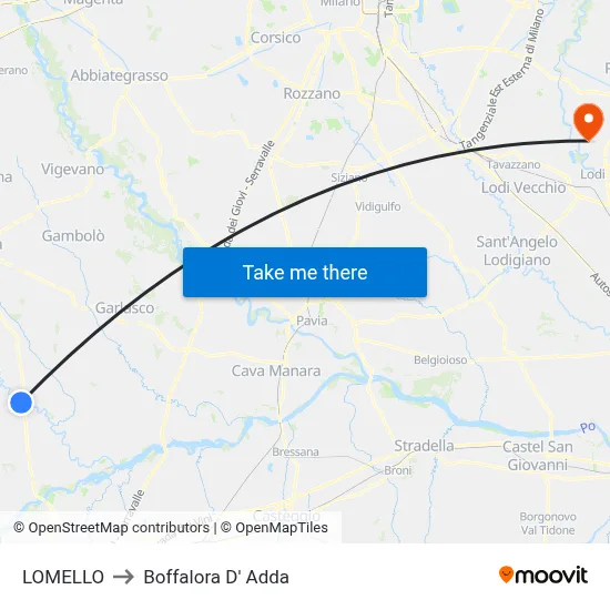 Lomello to Boffalora D'Adda map