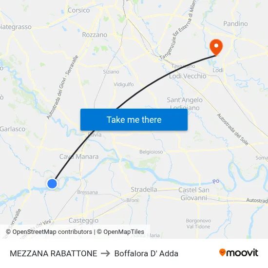 Mezzana Rabattone to Boffalora D'Adda map