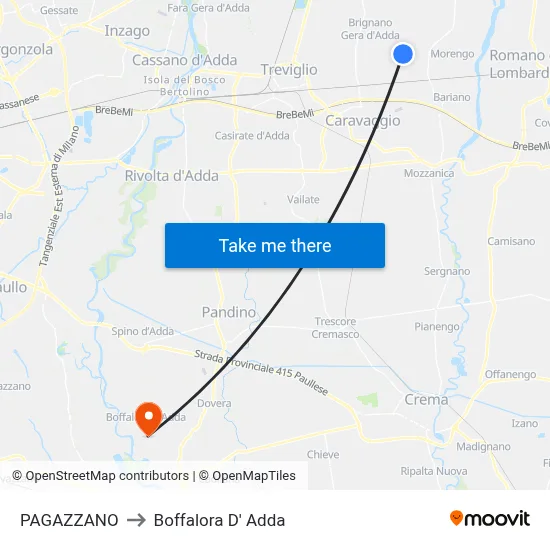 Pagazzano to Boffalora D'Adda map