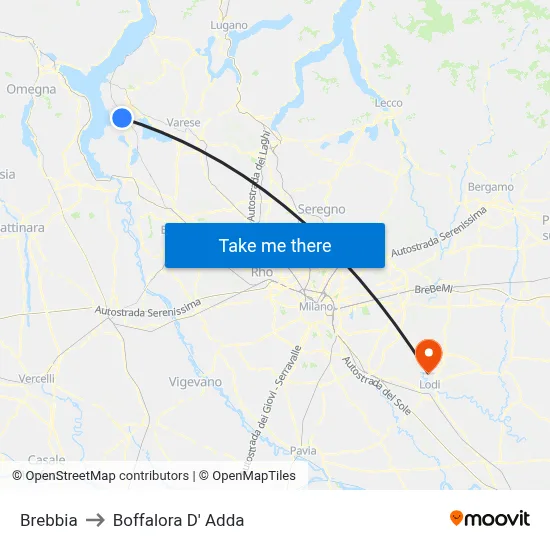 Brebbia to Boffalora D'Adda map