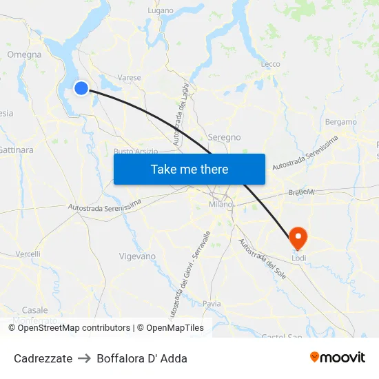 Cadrezzate to Boffalora D'Adda map