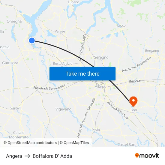 Angera to Boffalora D'Adda map
