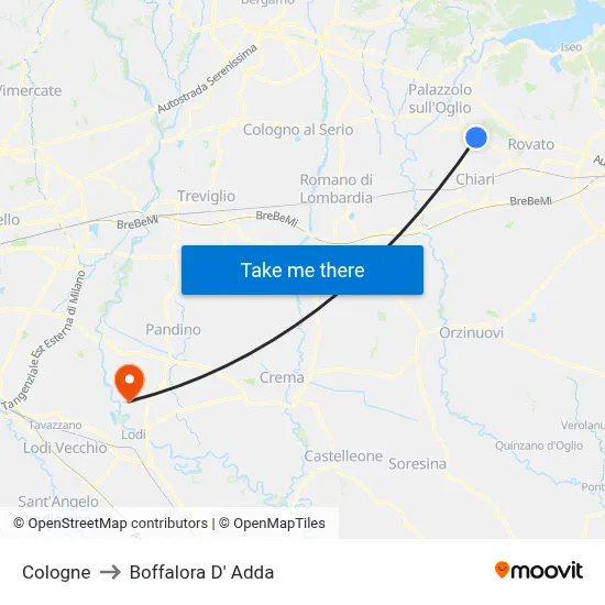 Cologne to Boffalora D'Adda map