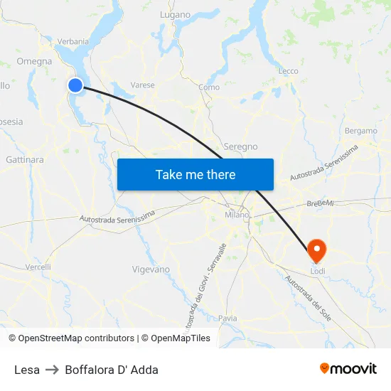 Lesa to Boffalora D'Adda map